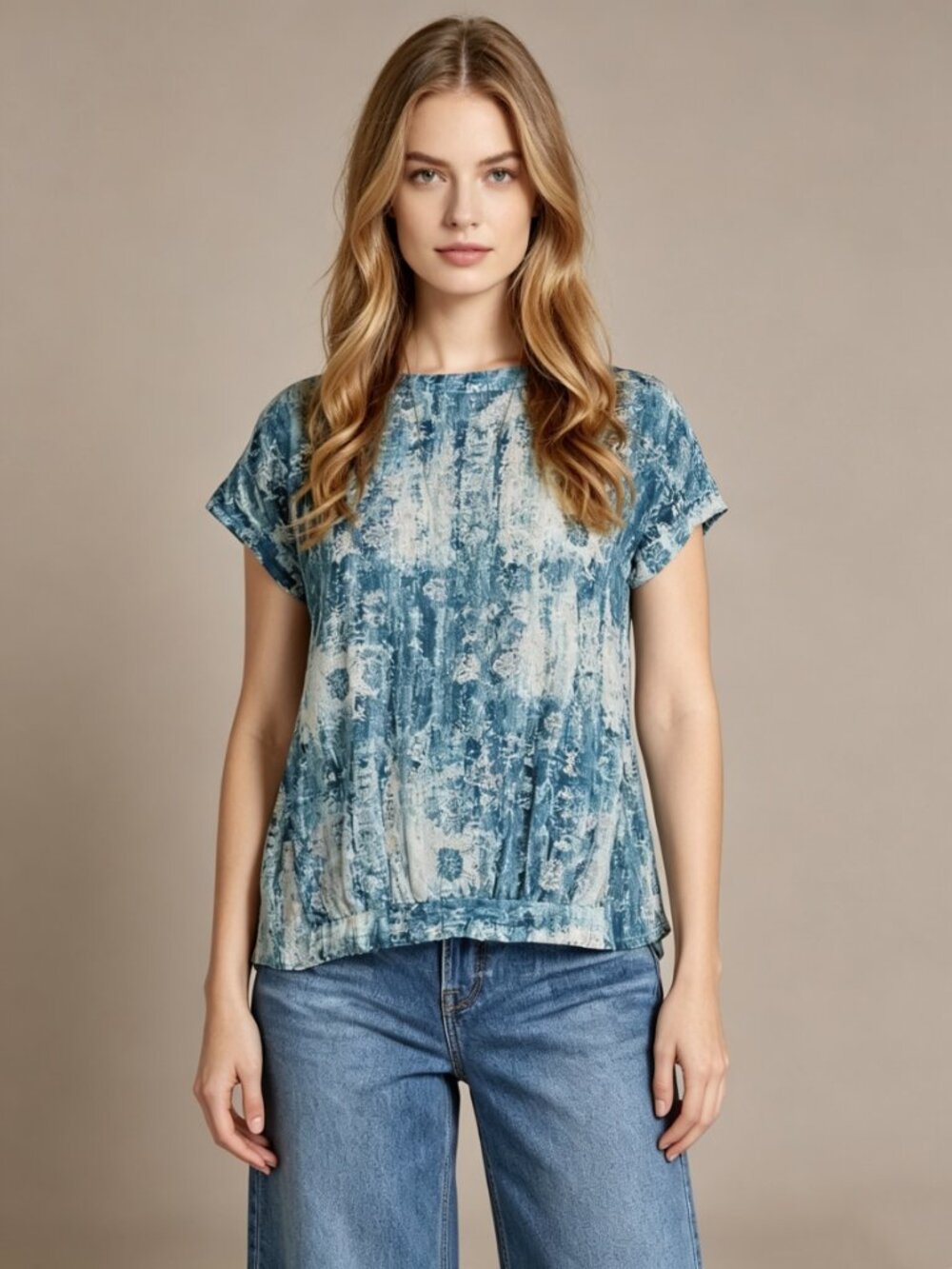 NWOT Johnny Was Santorini Blouse Silk Pete Greta Women Size XS Blue Short Sleeve
